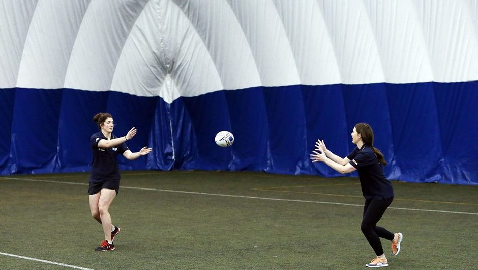 Laura (left) showed Jennifer the ropes of rugby