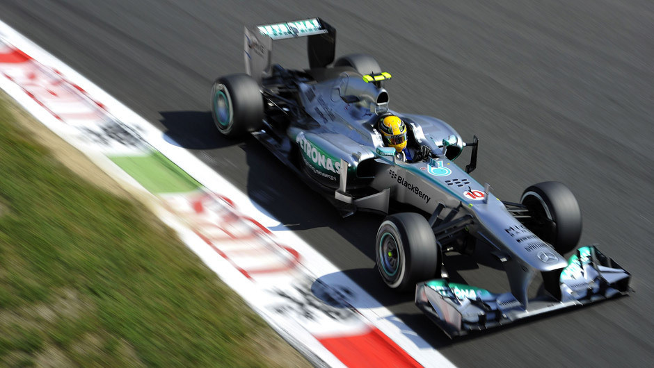 Lewis Hamilton in the silver arrow in Italy