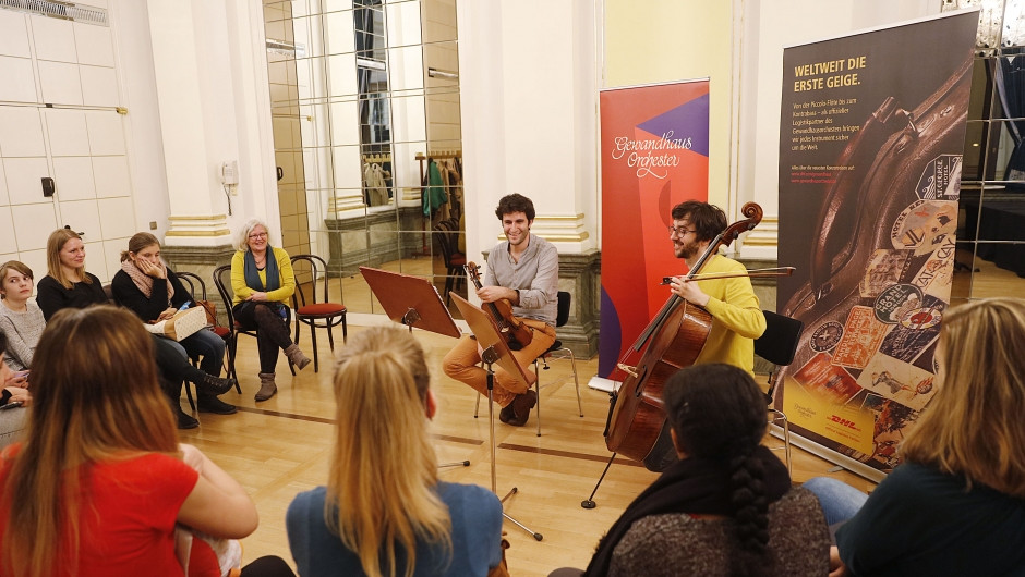 Gewandhausorchester musicians meet with students. (Photo Credits: DHL)