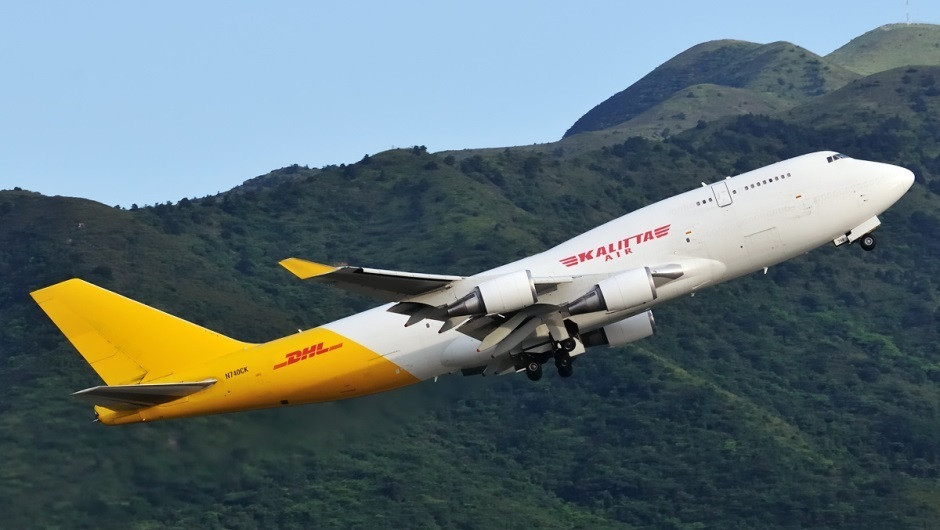 One of four dedicated DHL-branded 747-400 series planes 