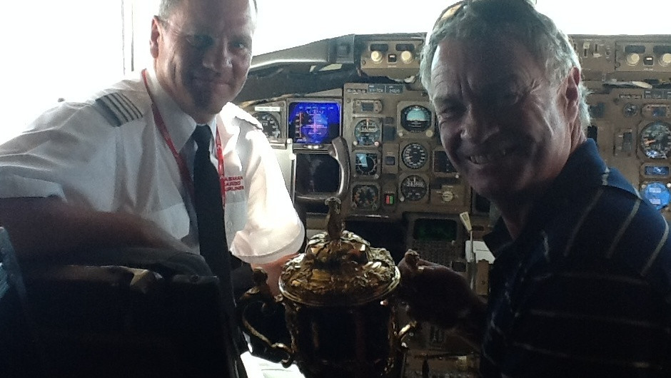 Wiremu takes a look around the cockpit during the flight