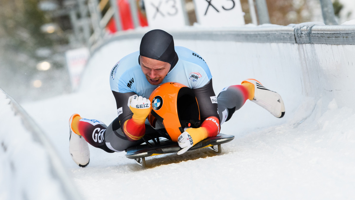 Skeleton-Sensation Christopher Grotheer beim Zieleinlauf im Eiskanal: Nach 20 Jahren hat Deutschland wieder einen Weltmeister. (Foto: Viesturs Lacis)