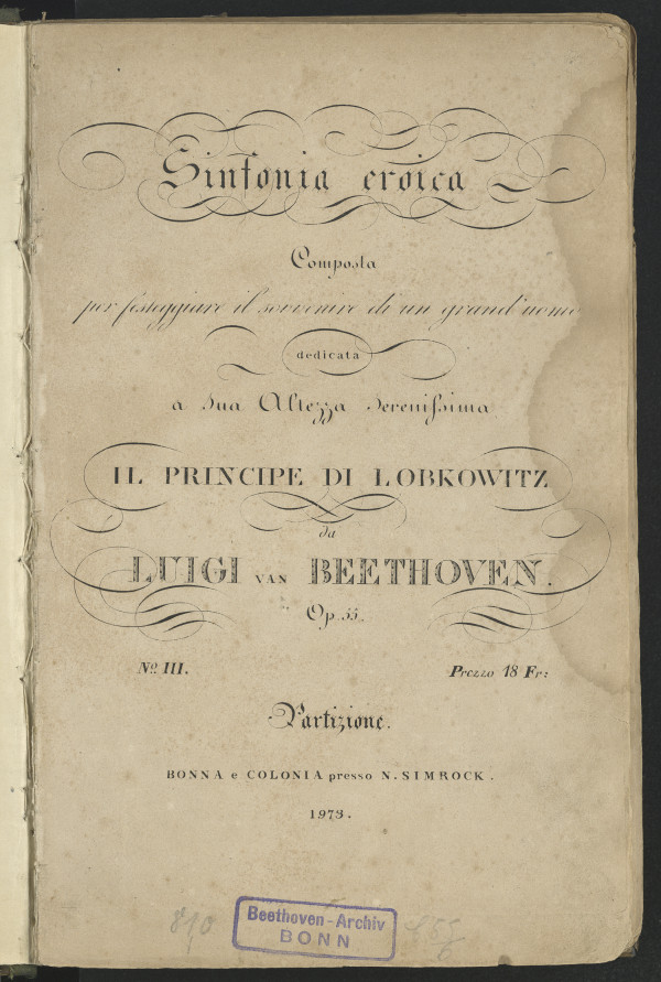 Symphony No. 3 in E flat major, Op. 55 (Eroica), original edition