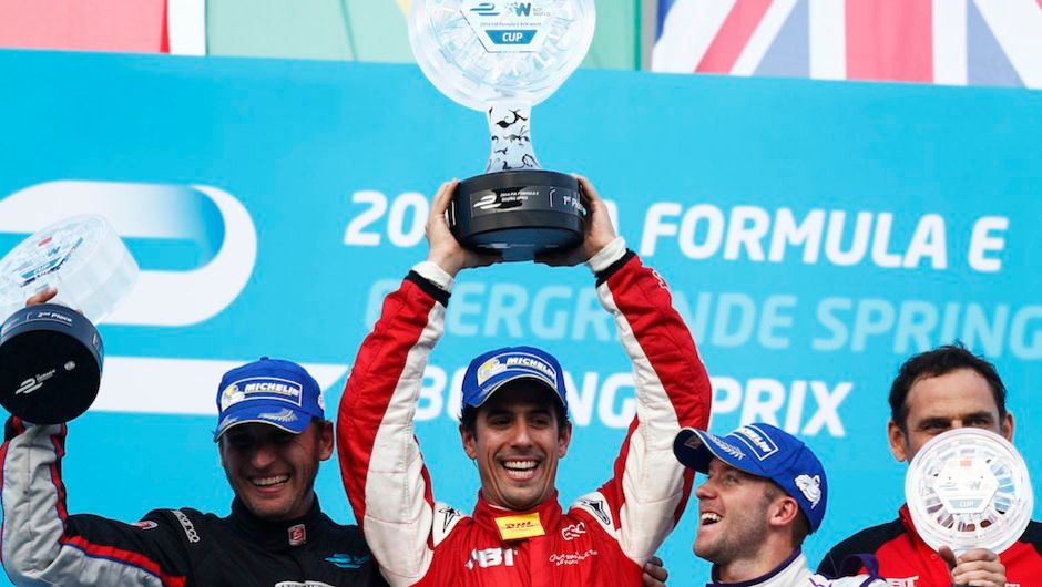 Lucas di Grassi celebrates his historic victory Lucas di Grassi celebrates his historic victory