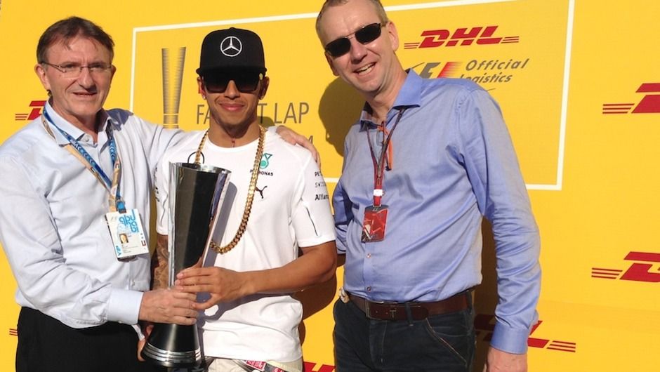 Congratulations, Lewis! Hamilton receives 2014 DHL Fastest Lap Trophy Congratulations, Lewis! Hamilton receives 2014 DHL Fastest Lap Trophy